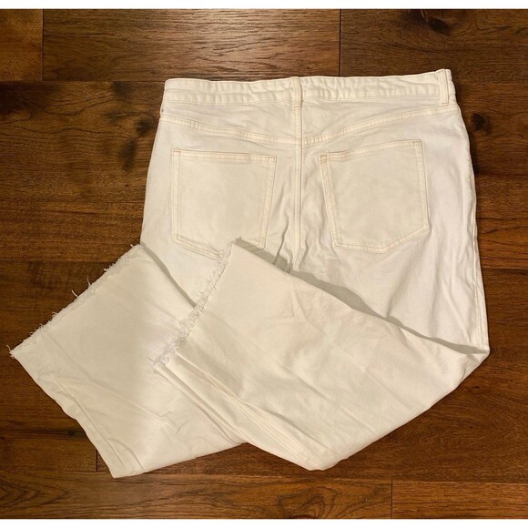H&M Capri Cropped Pants Womens Sz 18 White Denim Fringed Wide Leg Casual Boho - Picture 4 of 12